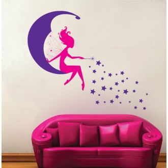 Fairy Sitting On The Moon Wall Sticker